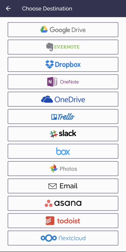 Rocketbook destinations