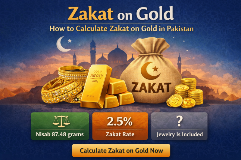Zakat on gold calculation in Pakistan showing Nisab, 2.5 percent Zakat rate, and gold jewelry
